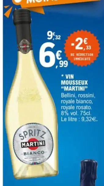 E.Leclerc * VIN MOUSSEUX "MARTINI" Bellini, rossini, royale bianco, royale rosato. 8% vol. 75cl. Le litre : 9,32€. offre