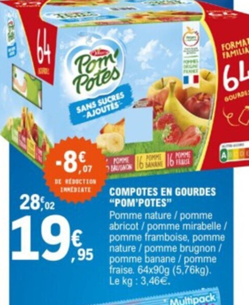 Promo COMPOTES EN GOURDES "POM'POTES" chez E.Leclerc