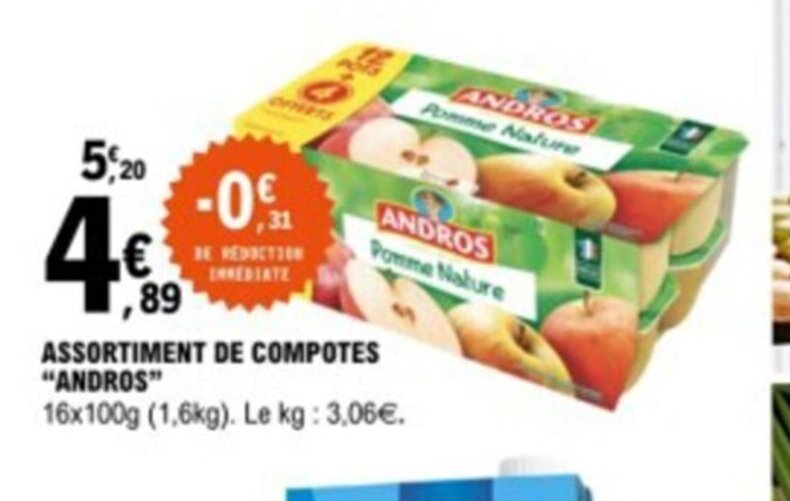 Promo ASSORTIMENT DE COMPOTES "ANDROS" chez E.Leclerc