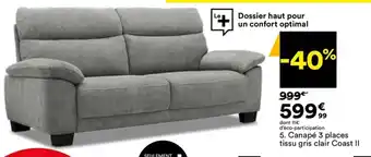 BUT Canapé 3 places tissu gris clair Coast II offre
