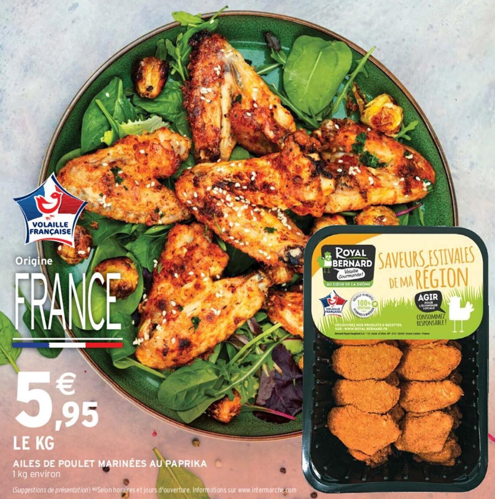 Intermarché AILES DE POULET MARINÉES AU PAPRIKA 1 kg environ offre