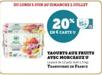 Super U YAOURTS AUX FRUITS AVEC MORCEAUX U Le pack de 12 pots (soit 1,5 kg) TRANSFORMÉ EN FRANCE offre