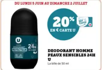 Super U DEODORANT HOMME PEAUX SENSIBLES 24H U offre