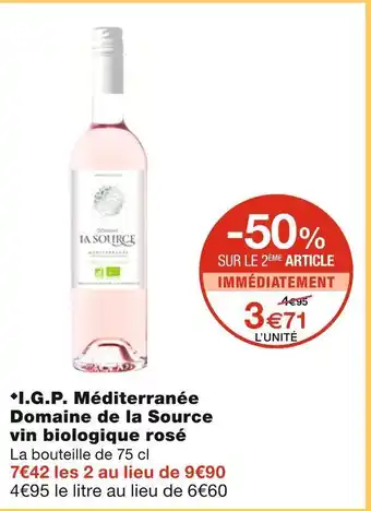 Monoprix I.g.p. méditerranée domaine de la source vin biologique rosé offre