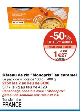 Monoprix Monoprix gâteau de riz au caramel offre