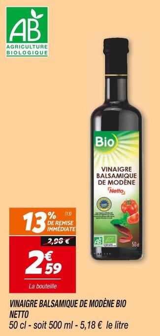 Netto Netto vinaigre balsamique de modène bio offre
