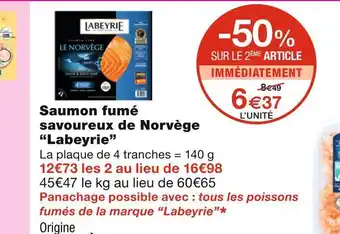 Monoprix Labeyrie saumon fumé savoureux de norvège offre