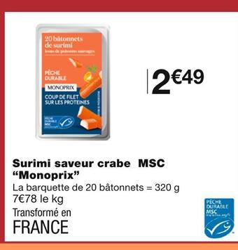 Monoprix Monoprix surimi saveur crabe msc offre