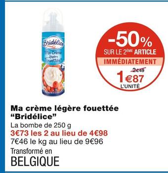 Monoprix Bridélice ma crème légère fouettée offre