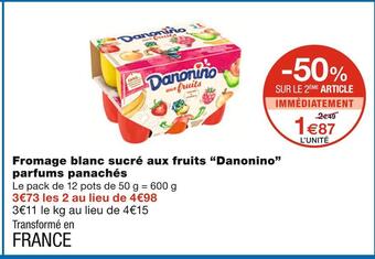 Danonino fromage blanc sucré aux fruits parfums panachés