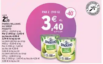 Intermarché POIRES WILLIAMS AU SIROP PAQUITO offre