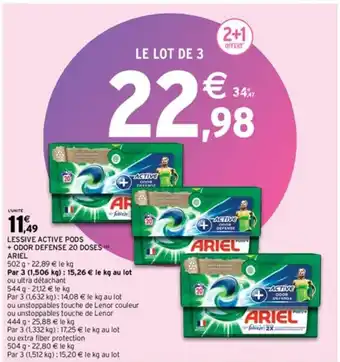 Intermarché LESSIVE ACTIVE PODS + ODOR DEFENSE 20 DOSES ( ARIEL offre