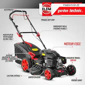 Bricomarché Tondeuse thermique autotractée 173 cc - 508mm avec éjection latérale et mulching - elem garden offre
