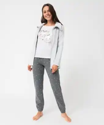 Gémo Ensemble femme 3 pièces : pyjama et veste zippée en maille peluche offre