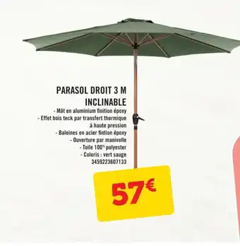 E.Leclerc PARASOL DROIT 3 M INCLINABLE offre
