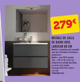 E.Leclerc MEUBLE DE SALLE DE BAINS GRIS LARGEUR 80 CM offre