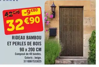 E.Leclerc RIDEAU BAMBOU ET PERLES DE BOIS 90 x 200 CM Composé de 40 bandes. Coloris : beige. 3110067533025 offre