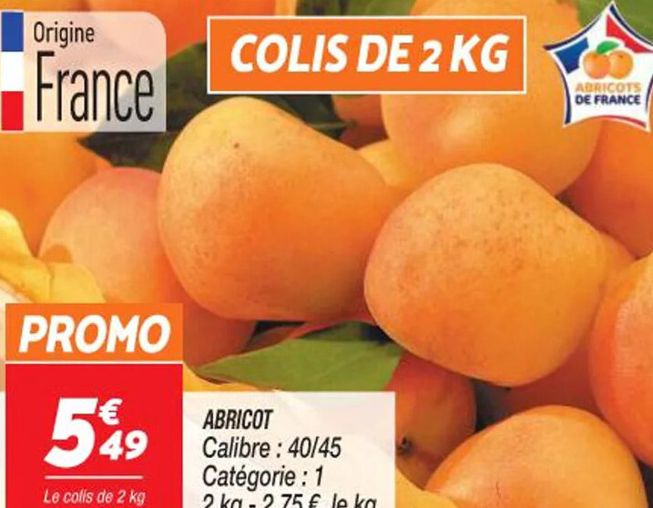 Netto ABRICOT Calibre: 40/45 Catégorie : 1 offre