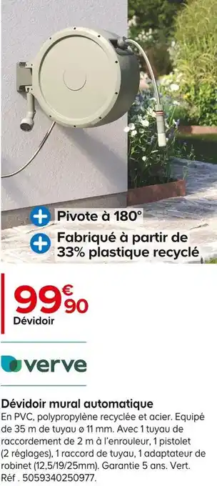 Castorama Verve dévidoir mural automatique offre