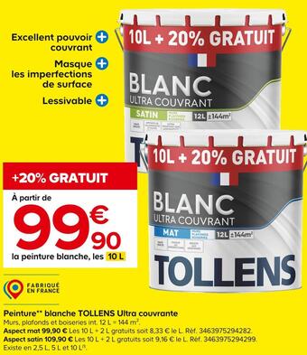Castorama Tollens peinture blanche ultra couvrante offre