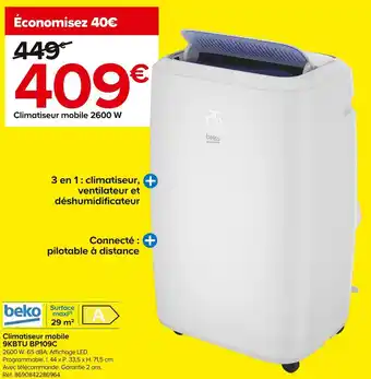 Castorama Beko climatiseur mobile 9kbtu bp109c offre