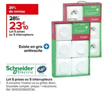 Castorama Schneider lot 5 prises ou 5 interrupteurs offre