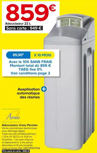Castorama Apic adoucisseur d’eau pericles offre