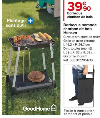 Castorama Goodhome barbecue nomade charbon de bois hensen offre