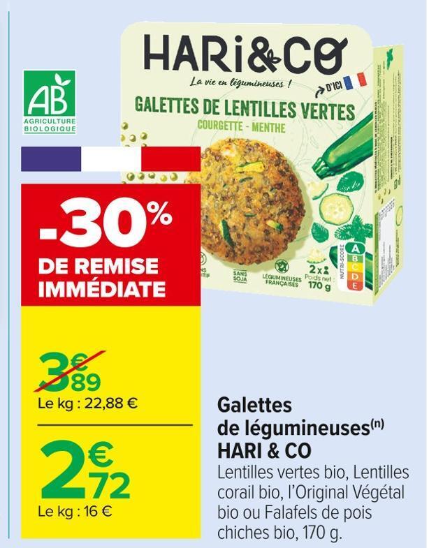 Carrefour Market Hari & co galettes de légumineuses offre