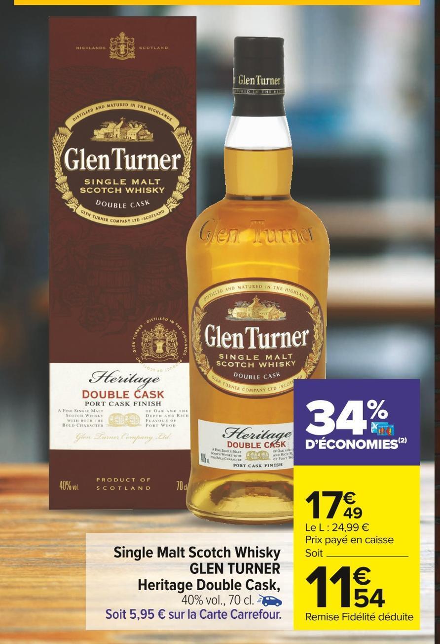 Promo Glen turner single malt scotch whisky heritage double cask, chez