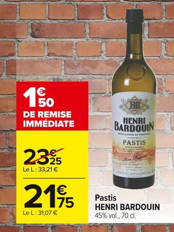 Carrefour Market Henri bardouin pastis offre