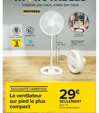 Carrefour Market Klindo le ventilateur sur pied le plus compact offre