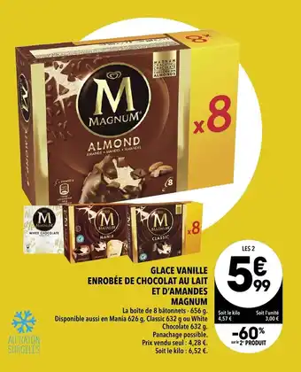 Supeco Glace vanille enrobée de chocolat au lait et d'amandes magnum offre