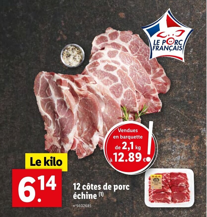 Lidl 12 côtes de porc échine (¹) offre