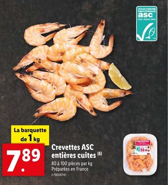 Lidl Crevettes ASC entières cuites offre