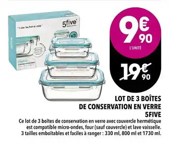 Supeco Lot de 3 boîtes de conservation en verre 5five offre