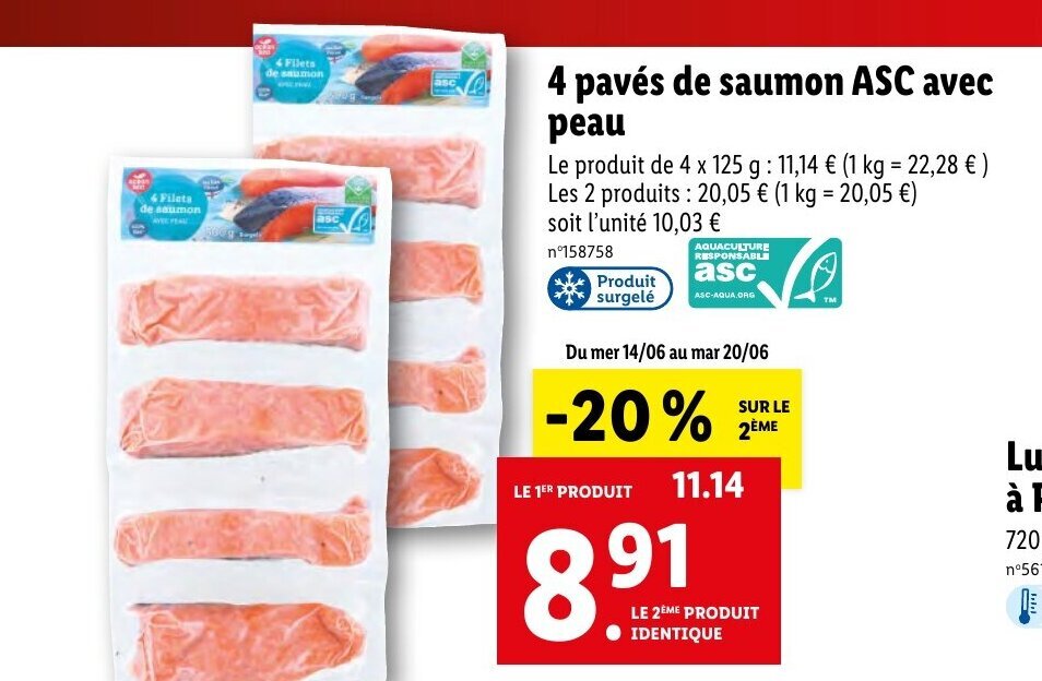 Lidl 4 pavés de saumon ASC avec peau offre