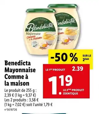 Lidl Benedicta Mayonnaise Comme à la maison offre