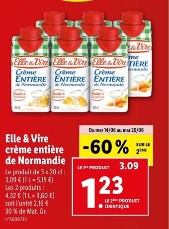 Lidl Elle & Vire crème entière de Normandie offre