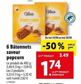 Lidl 6 Bâtonnets saveur popcorn offre