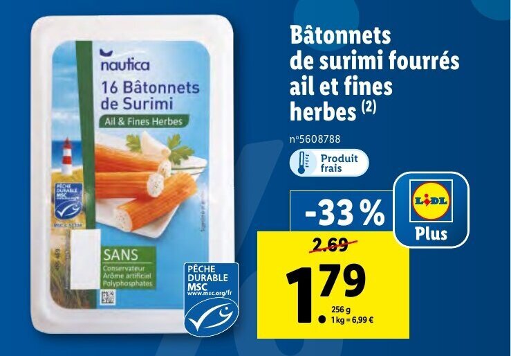 Promo de surimi fourrés ail et fines chez Lidl