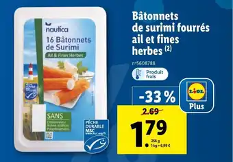 Lidl Bâtonnets de surimi fourrés ail et fines offre