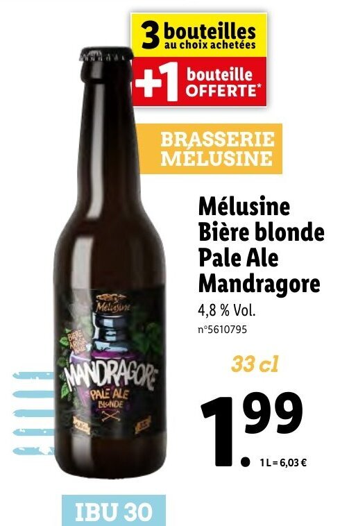 Promo Mélusine Bière blonde Pale Ale Mandragore chez Lidl