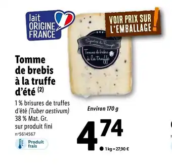 Lidl Tomme de brebis. à la truffe d'été (²) offre