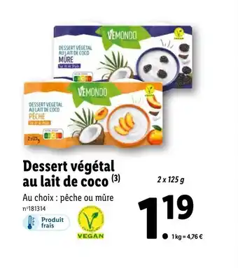 Lidl Dessert végétal au lait de coco offre