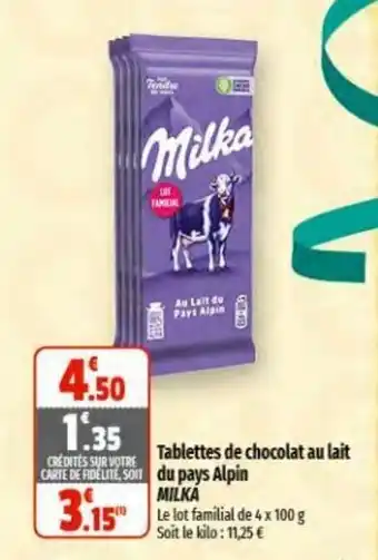 Coccinelle Express Tablettes de chocolat au lait du pays Alpin MILKA offre