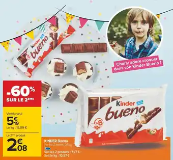 Carrefour KINDER Bueno Par 8 x 2 barres, 344 g. offre