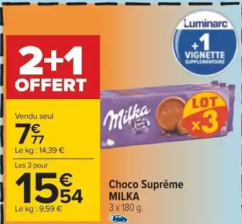 Carrefour Choco Suprême MILKA 3 x 180 g. offre