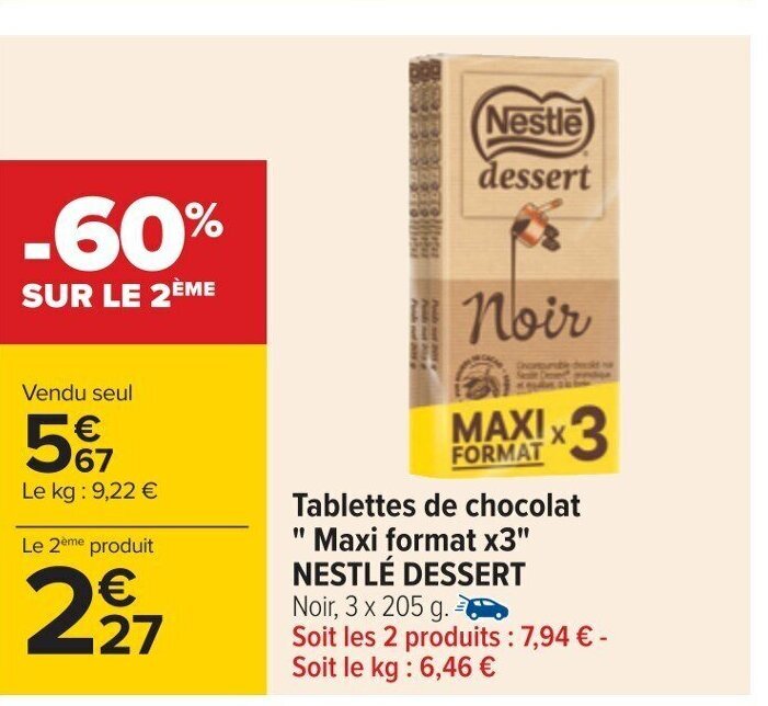 Carrefour Tablettes de chocolat Maxi format x3" NESTLÉ DESSERT offre