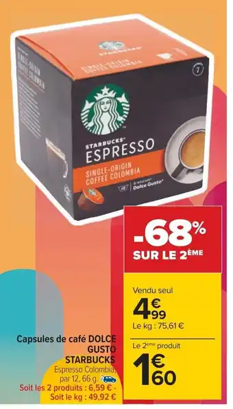 Carrefour Capsules de café DOLCE GUSTO STARBUCKS offre